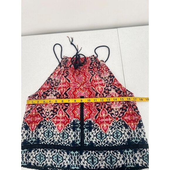 Gypsy XS Halter Top Red Blue Medallion Print Tie-Front Boho Festival Cami - Picture 7 of 10